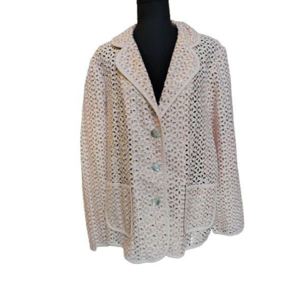 Susan Graver Style Pink Eyelet Linen Cotton Blazer Jacket Size Large L EUC
